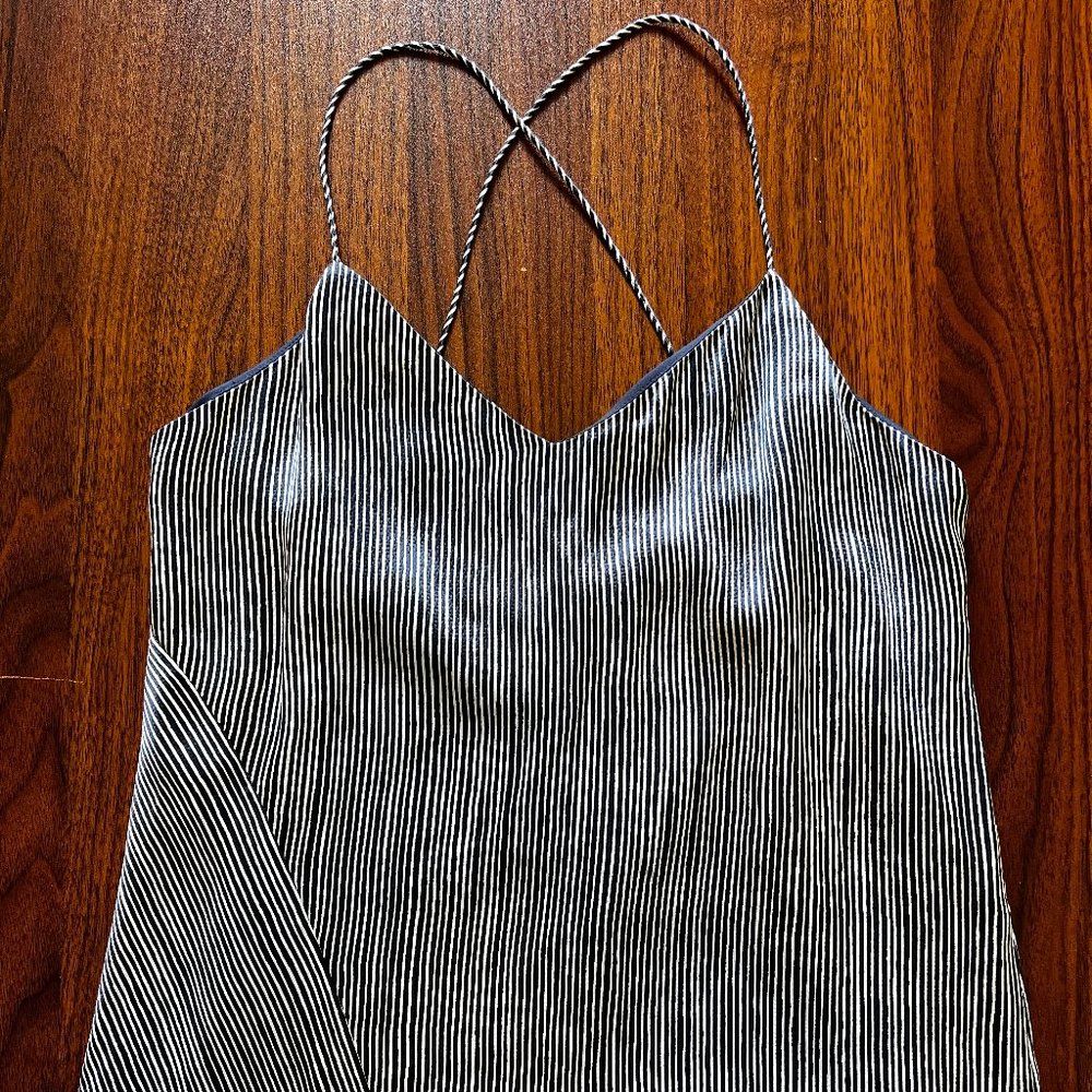 Theory Spring Navy Painterly Stripe Easy Cross Back Dress